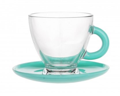 Tasses et sous tasses en verre - Spécial Expresso - Couleur Turquoise - Arts de la Table - Sables et Reflets