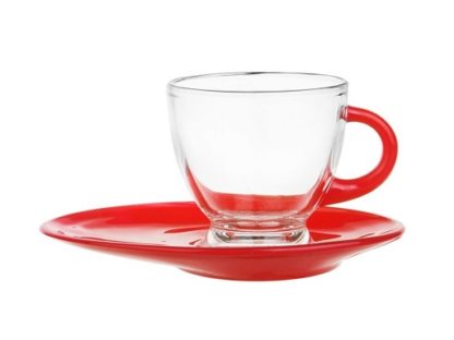 6 Tasses et 6 sous tasse en verre – Couleur Rouge Tasses et Mugs