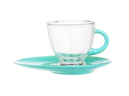 Tasses et sous tasses en verres – Couleur Turquoise - Arts de la Table - Sables et Reflets