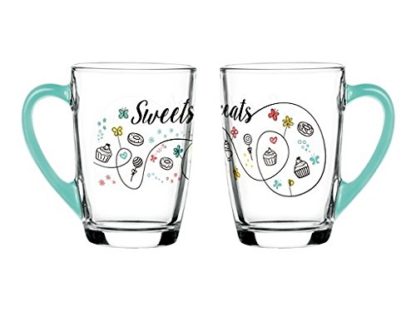 Set de 4 Mugs en verre anse Turquoise Collection  » Sweet & Treats » de Sables & Reflets Nouveautés