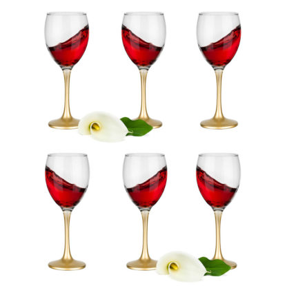 Verres à vin, au pied teintés OR / Verres à vin Rouge, à vin Blanc, Verre à pied / Lot de 6 Verres à Pied