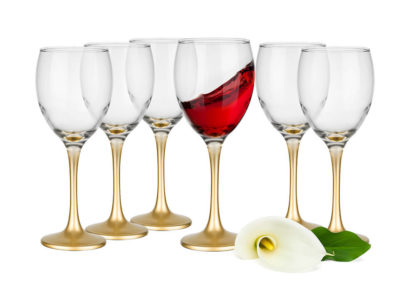 Verres à vin, au pied teintés OR / Verres à vin Rouge, à vin Blanc, Verre à pied / Lot de 6 Cadeau de Noël